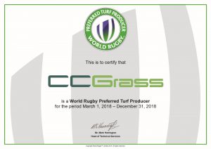 CCGrass certificate of World Rugby Preferred Turf Producer